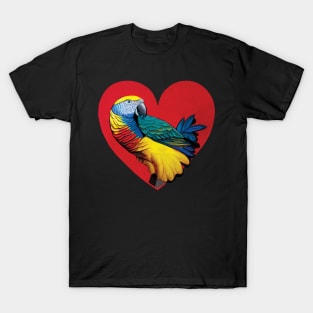 Colourful Parrot In a Heart Shape. Valentines Bird T-Shirt